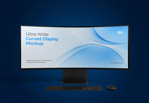 Ultra Wide Curved Monitor Display Mockup