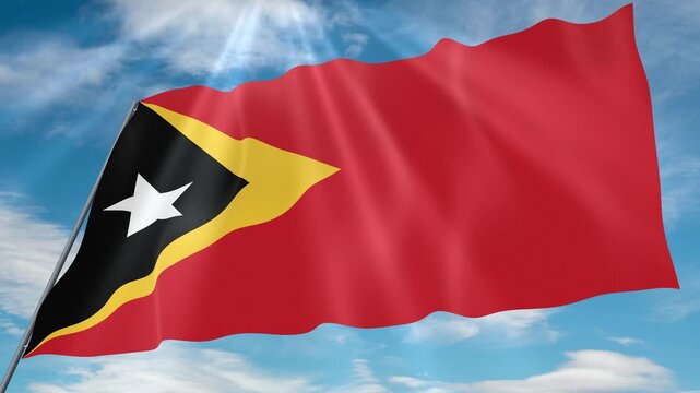 Timor Leste Flag Seamless Loop 4k 60fps on Sky Background