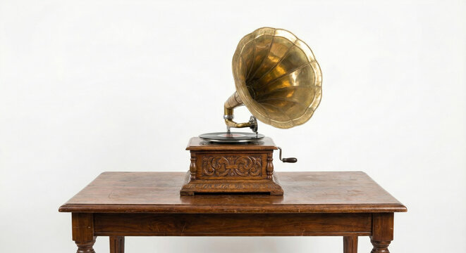 old gramophone on white background