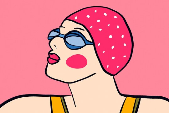 Female swimmer in goggles and cap sports illustration