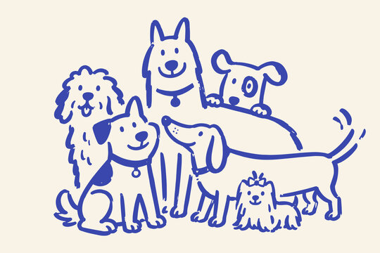 Group of Dogs Hand Drawn Vector Illustration