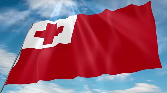 Tonga Flag Seamless Loop 4k 60fps on Sky Background