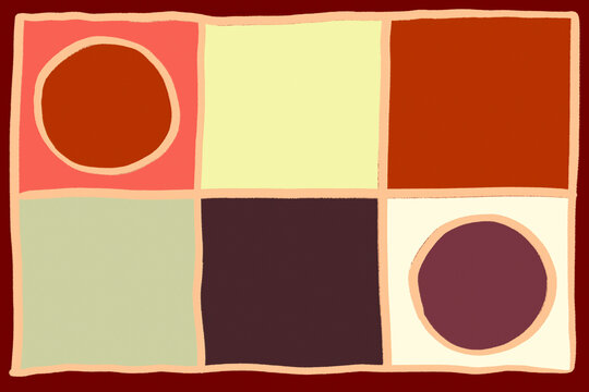 Abstract geometric grid with circles and earthy color blocks