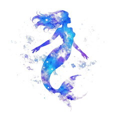 Obraz premium PNG Dreamy watercolor mermaid silhouette art.