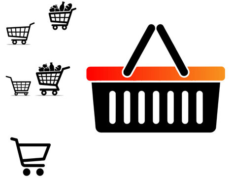 Collection of shopping cart and basket icons with grocery