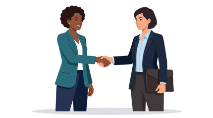 Obraz premium Diverse businesswomen shaking hands, agreement, partnership, professional meeting