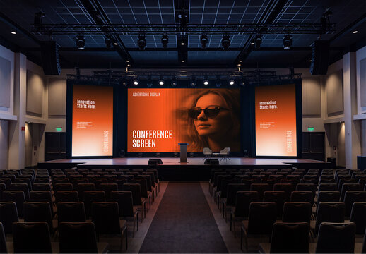 Conference Stage Screen Mockup with LED Display