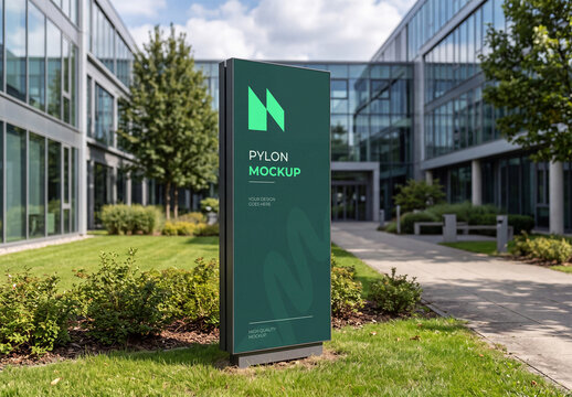 Outdoor Pylon Sign PSD Mockup Template