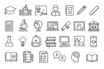 Fototapeta premium Education and Online Learning Outline Icons Set