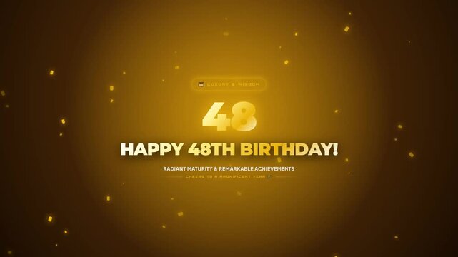 A golden animated greeting for a 48th birthday, featuring sparkling particles and elegant text on a warm, luxurious background.