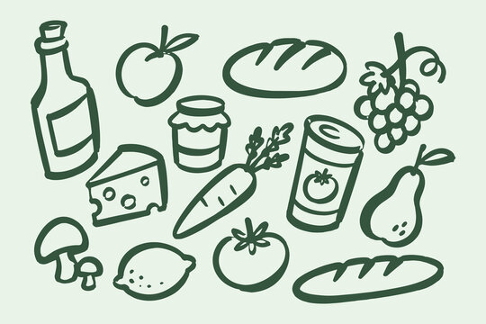 Food and Grocery Doodle Vector Set Illustration