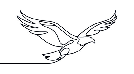 Obraz premium Eagle bird flying silhouette drawn in minimalist single continuous line art drawing style