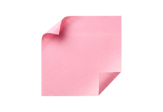 Pink Sticky Note Paper with Curled Corners Isolated on Transparent Background, Blank Memo Pad Sheet PNG Overlay for Reminders and Message Mockups