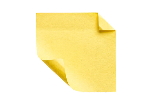 Yellow Sticky Note Paper with Curled Corners Isolated on Transparent Background, Blank Square Memo Sheet PNG Overlay for Office Reminders and Message Mockups
