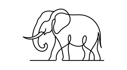 Fototapeta premium Minimalist continuous line art portrait of an elephant with large tusks and curled trunk