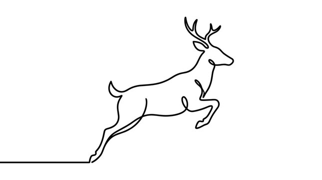 Minimalist continuous line art of jumping deer silhouette simple black vector illustration