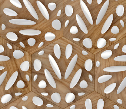 White pebble texture on seamless oak wood hexagon background
