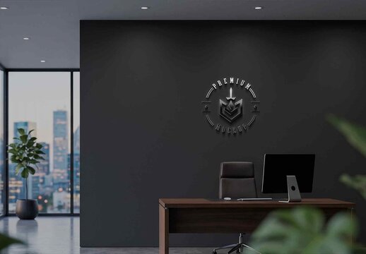 Premium Office Wall Logo PSD Mockup Template