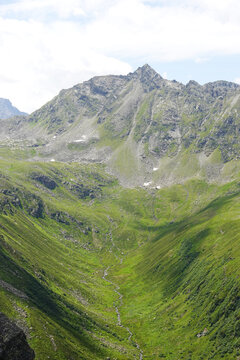 Panorama of the Austrian Alps, Vallula lake valley, Gaschurn