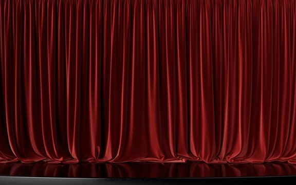 Red velvet curtain backdrop on theatrical stage
