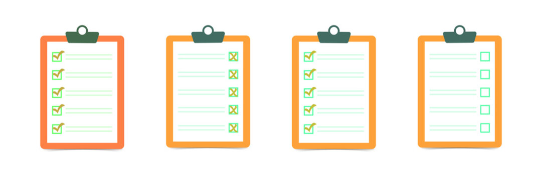 Four clipboards with different checklists on transparent background