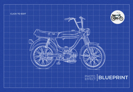 Vintage Motorbike Blueprint Sketch Photo Effect Mockup