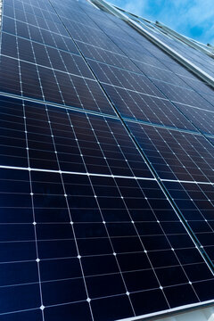 Solar panels for renewable energy under blue sky