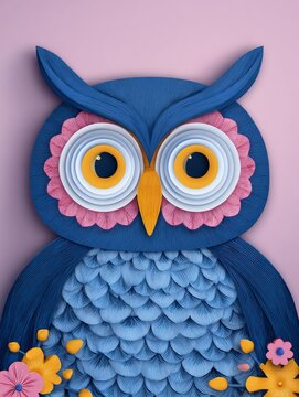 Artistic paper cut owl design featuring vibrant colors and floral details for a whimsical touch