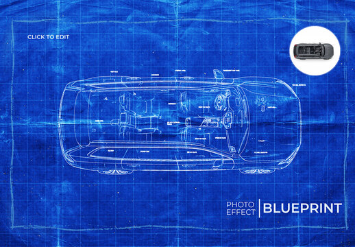 Blueprint Car Photo Effect Mockup