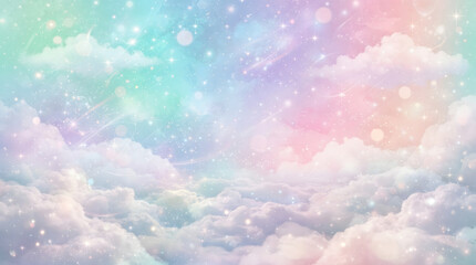 Fototapeta premium Dreamy Pastel Sky with Soft Clouds and Sparkling Stars Fantasy Background