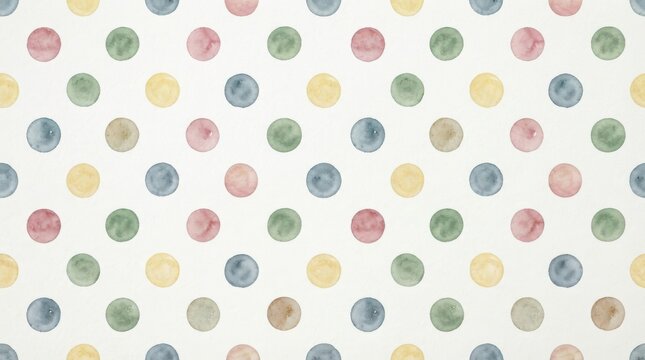 Watercolor polka dot pattern with colorful circles on white background