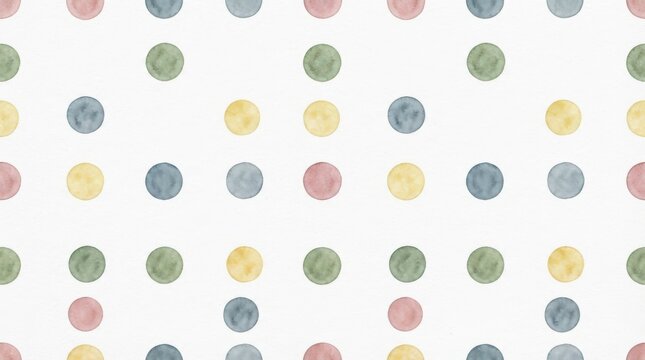 Seamless pattern with colorful watercolor polka dots isolated on white background