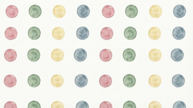 Watercolor polka dot pattern in pastel colors isolated on white background