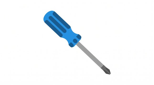 Flat vector icon of a blue handle Phillips screwdriver with gray shaft. Clean design on white background. Symbol for repair, assembly and basic hand tools.