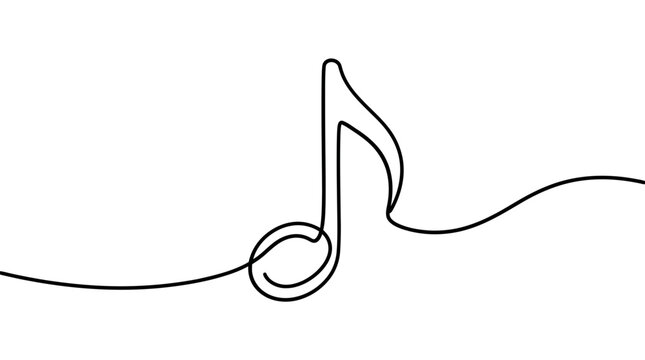 Continuous single line of a musical eighth note symbol, flowing minimalist on a white background melody