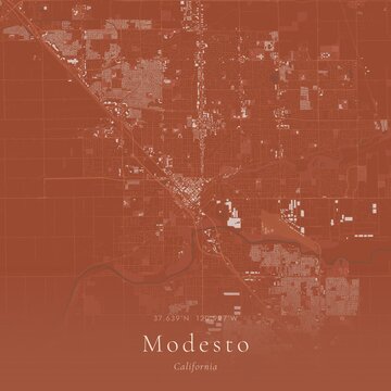 Terracotta Map of Modesto, United States | Warm Earth Tone Wall Art