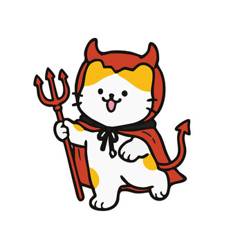Cute Halloween Cat Costume Sticker Set Collection Cartoon Illustration.
