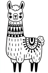 Fototapeta premium cute lama outline black and white line art illustration for coloring page