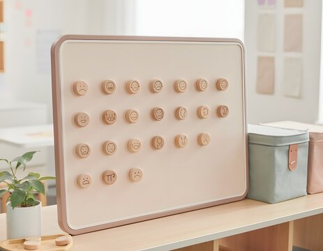 Emotion Tracking Calendar Students Wooden Icon Pegs Magnetic Board Vector Illustration