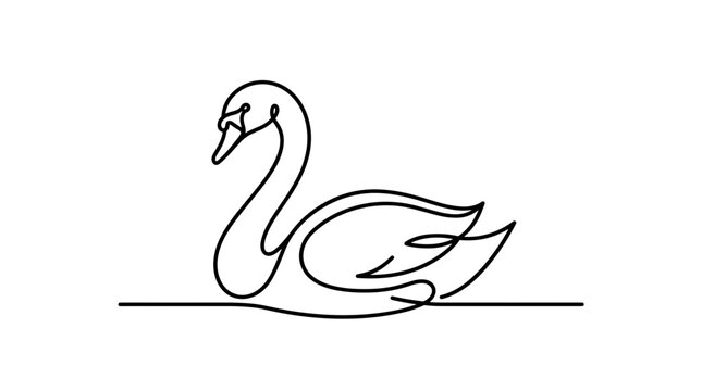 Minimalist continuous line art drawing of elegant swan bird isolated on white background