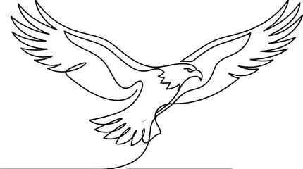 Fototapeta premium Minimalist single continuous line drawing of eagle bird flying with wings fully expanded