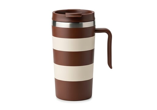 Brown and beige insulated travel mug with handle