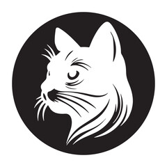 Obraz premium Minimalist Cat Head Logo in Black Circle