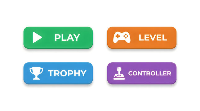 Flat pixel game menu buttons set