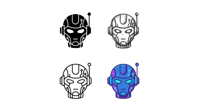 Futuristic robot head in different styles