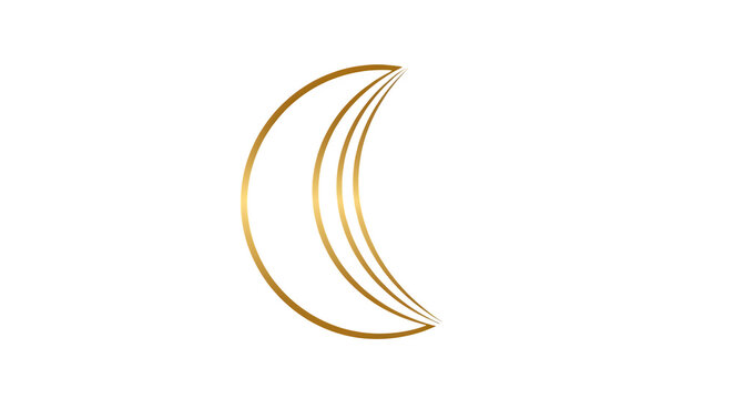 Golden crescent moon linear icon isolated on a transparent background for celestial design projects