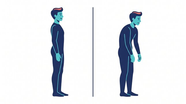 Vector Illustration Comparing Man with Good Healthy Posture and Bad Unhealthy Posture
