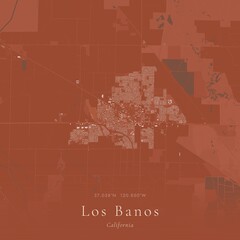 Obraz premium Terracotta Map of Los Banos, United States | Warm Earth Tone Wall Art