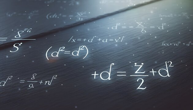 digital learning background with glowing white mathematical equations floating in cyberspace