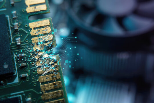 Damaged computer memory module with digital circuit overlay